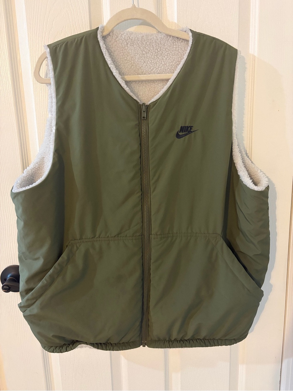 Nike Men’s Olive Green Reversible Sherpa-Lined Puffer Vest